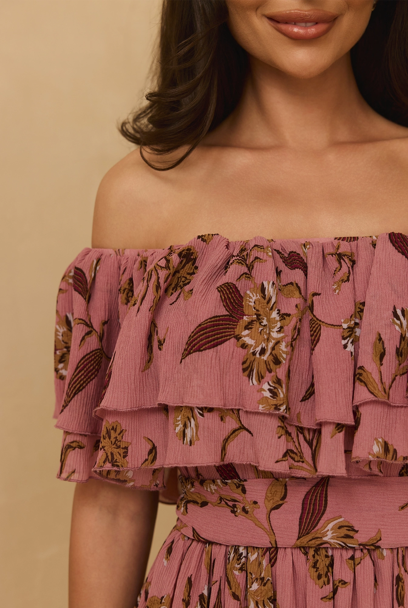 Lavinia - Robe midi en rose sale avec imprimés floraux