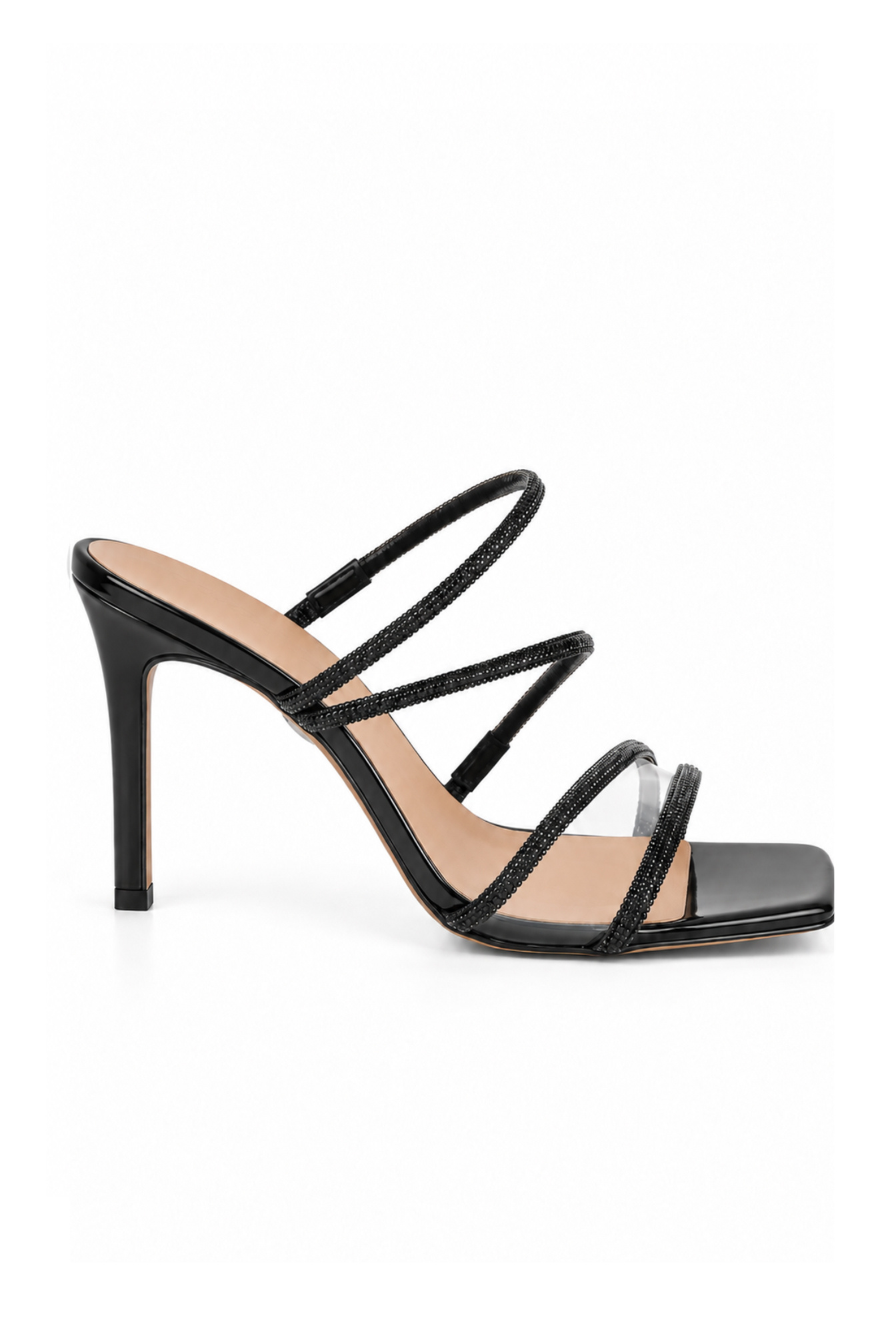 Athina - tongs laquées noires avec zircons