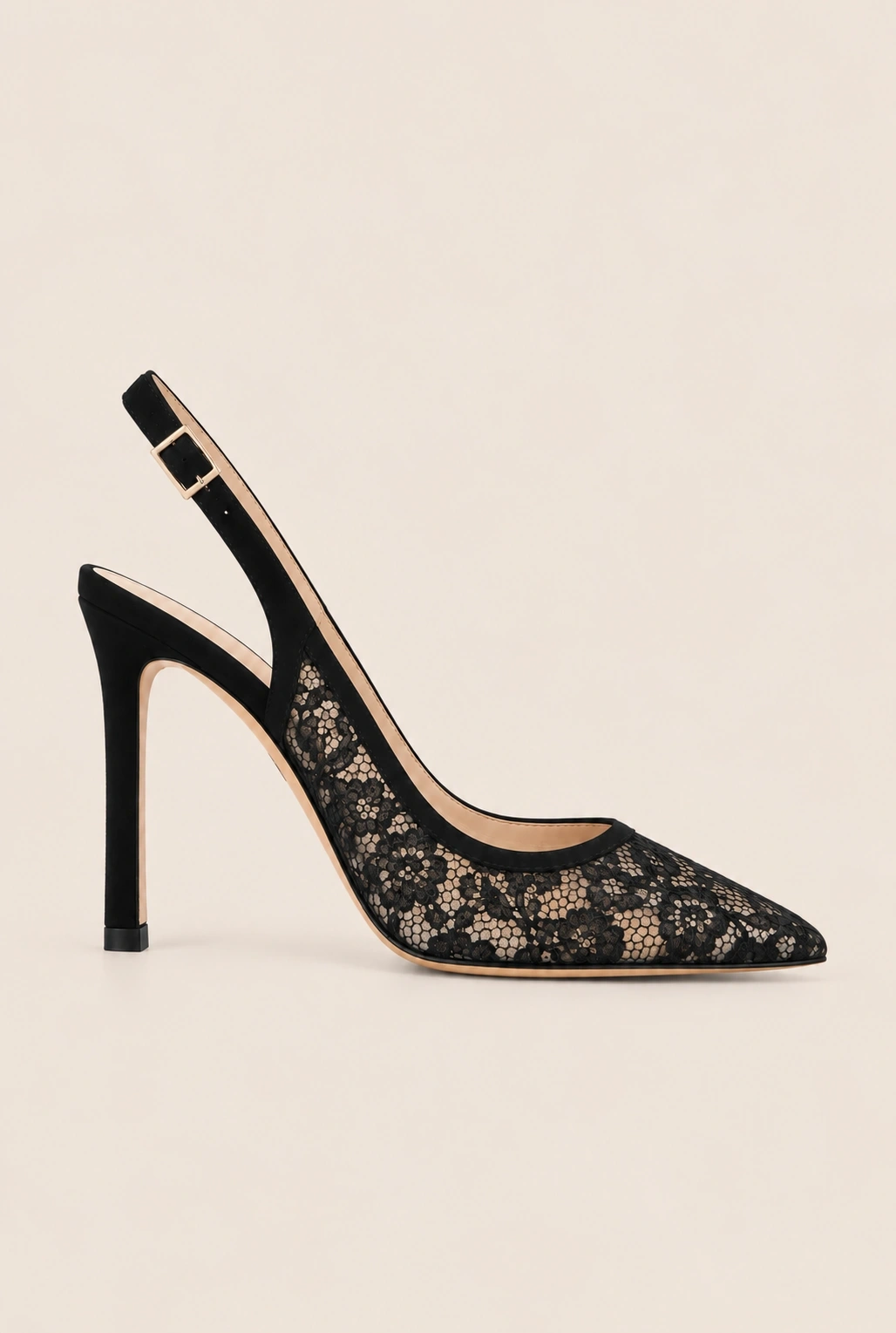 Lessy – escarpins en dentelle noire avec inserts en daim